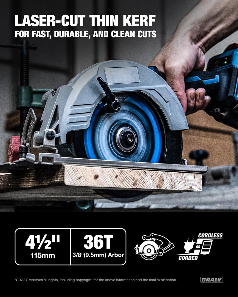 CRALY 4-1/2 Inch 36 Teeth Fine Finish Wood Cutting Circular Saw Blade, 3/8 Inch Arbor, Carbide Tipped, Thin Kerf, Black Ice™ Coating, for Plywood, MDF, OSB, Laminated, 2-Pack(C0436FF-2) - Image 2